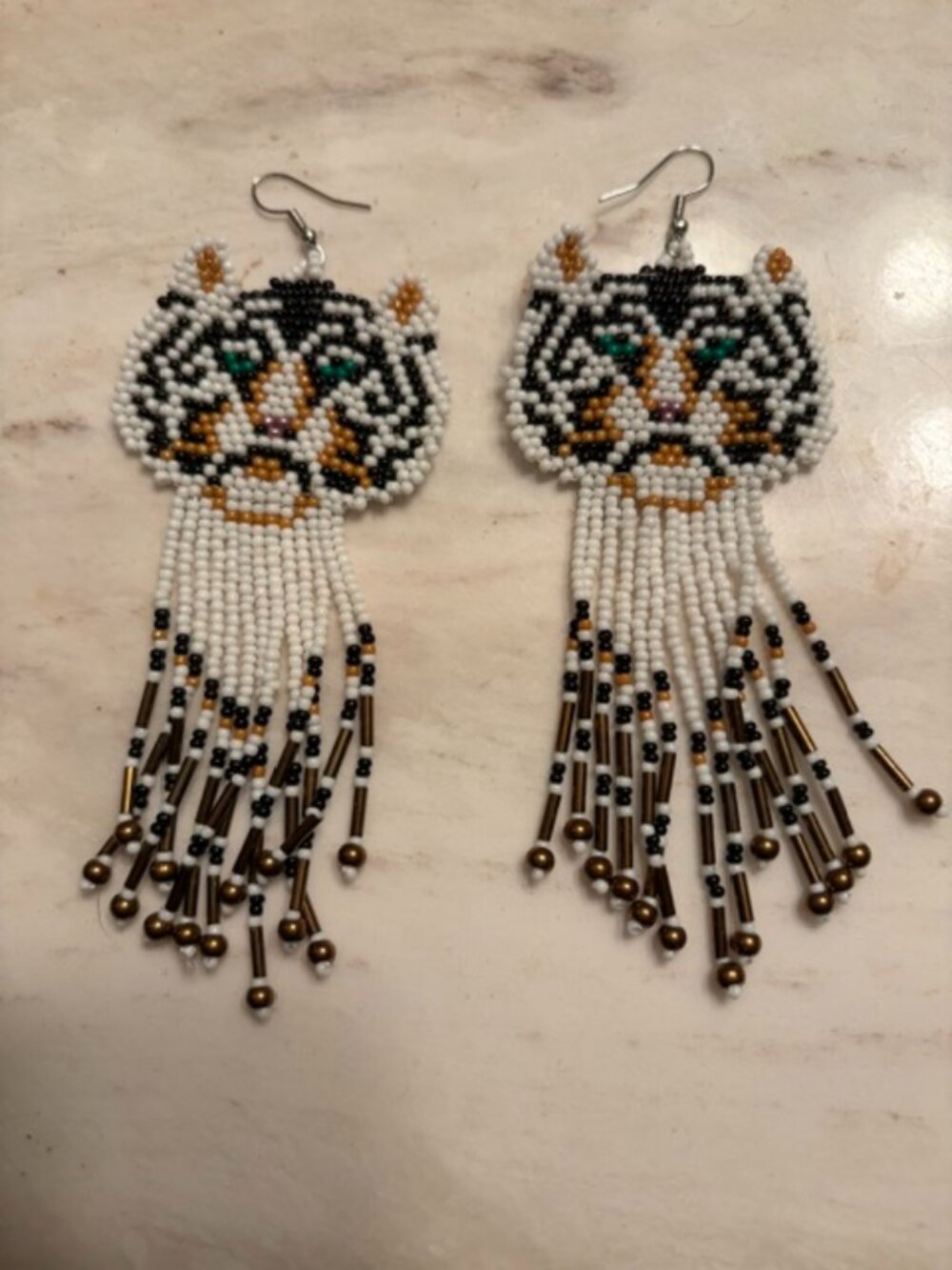 Tiger seed bead earrings - new without tags. never worn